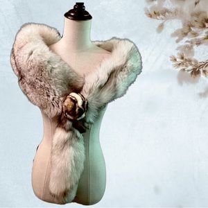 Genuine Arctic Fox White Grey Fur Shawl Wrap Stole